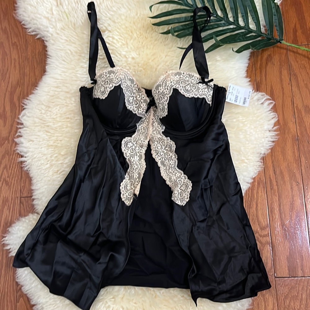 NWT Frederick’s Of Hollywood Lingerie Top/ Black & Tan/ Size Medium